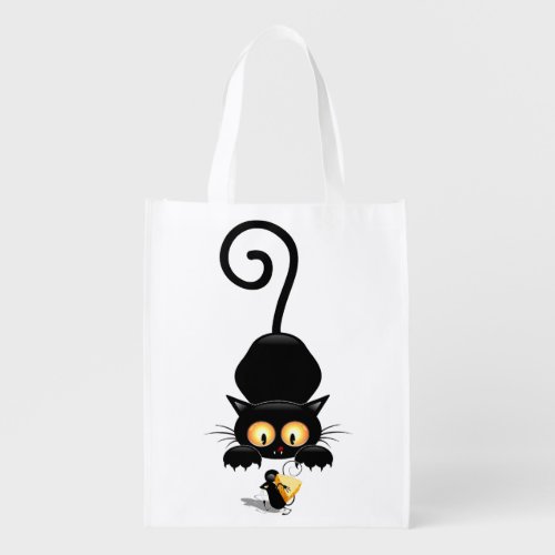 Cat and Mouse with Cheese Fun Cartoon Characters Grocery Bag