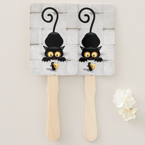 Cat and Mouse with Cheese Fun Cartoon Characters Hand Fan