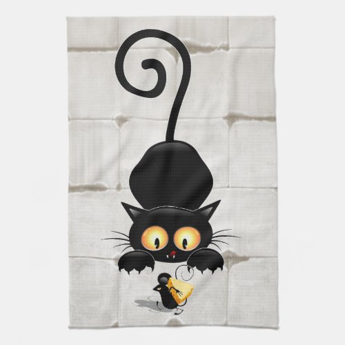 Cat and Mouse with Cheese Fun Cartoon Characters Kitchen Towel