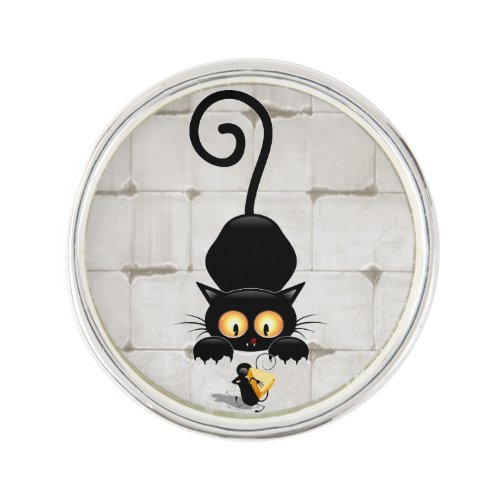 Cat and Mouse with Cheese Fun Cartoon Characters Lapel Pin