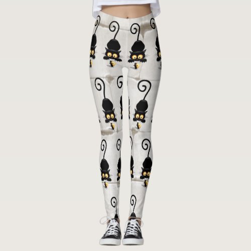 Cat and Mouse with Cheese Fun Cartoon Characters Leggings