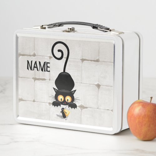 Cat and Mouse with Cheese Fun Cartoon Characters Metal Lunch Box