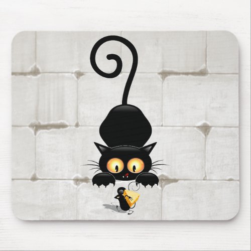 Cat and Mouse with Cheese Fun Cartoon Characters Mouse Pad