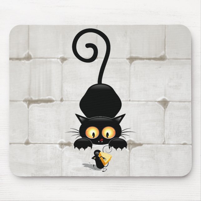 Cat and Mouse with Cheese Fun Cartoon Characters Mouse Pad (Front)