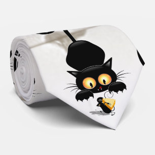 Cat and Mouse with Cheese Fun Cartoon Characters Neck Tie