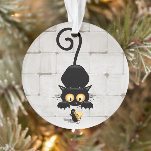 Cat and Mouse with Cheese Fun Cartoon Characters Ornament