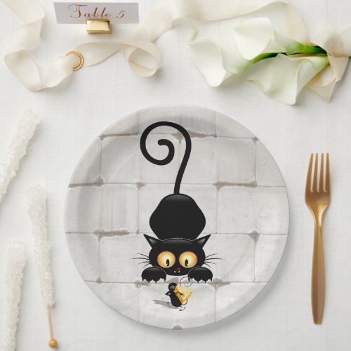 Cat and Mouse with Cheese Fun Cartoon Characters Paper Plates