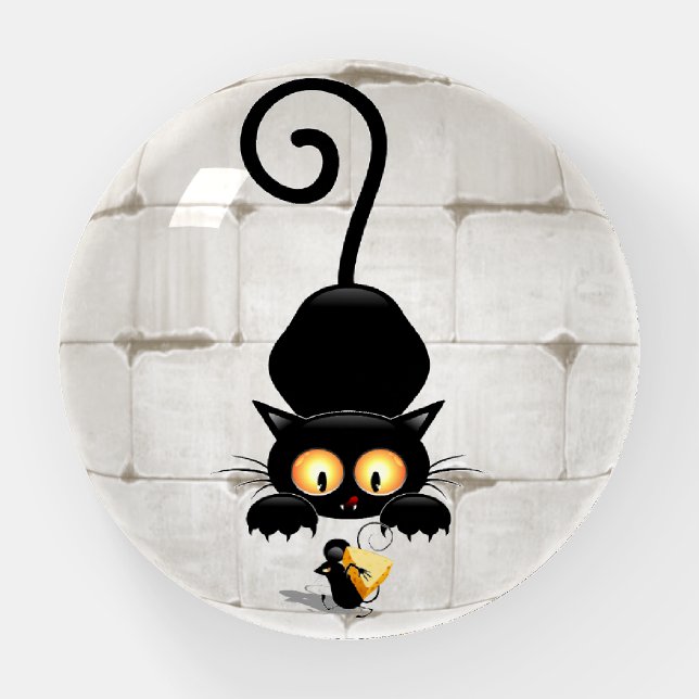 Cat and Mouse with Cheese Fun Cartoon Characters Paperweight (Front)