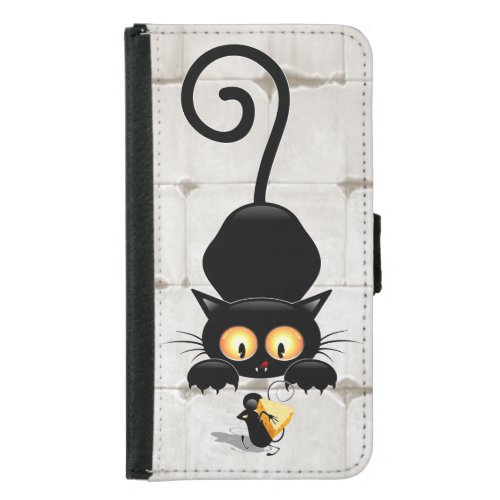Cat and Mouse with Cheese Fun Cartoon Characters Samsung Galaxy S5 Wallet Case