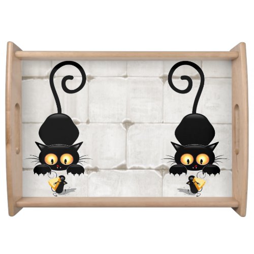 Cat and Mouse with Cheese Fun Cartoon Characters Serving Tray