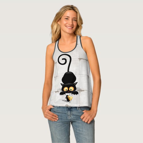 Cat and Mouse with Cheese Fun Cartoon Characters Tank Top