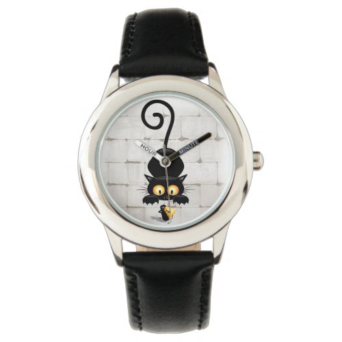 Cat and Mouse with Cheese Fun Cartoon Characters Watch