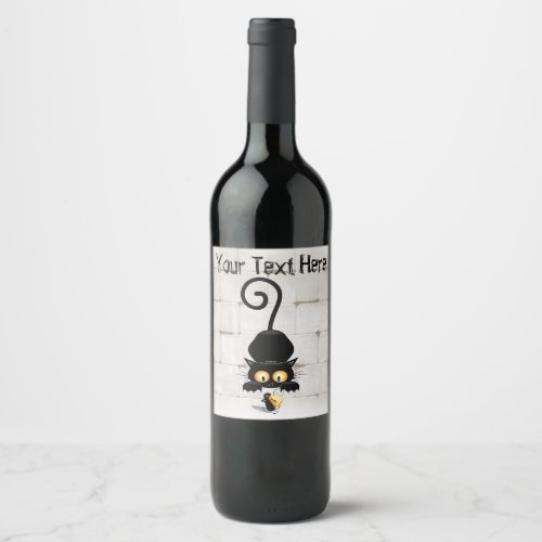 Cat and Mouse with Cheese Fun Cartoon Characters Wine Label