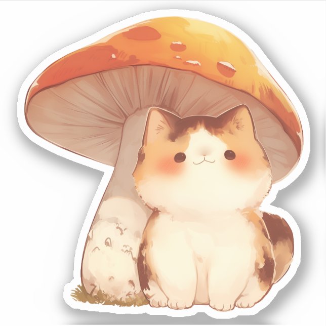 Cat and Mushroom Sticker (Front)