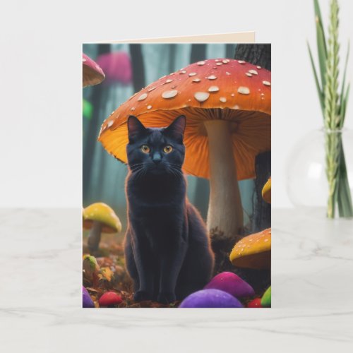 cat and mushrooms card