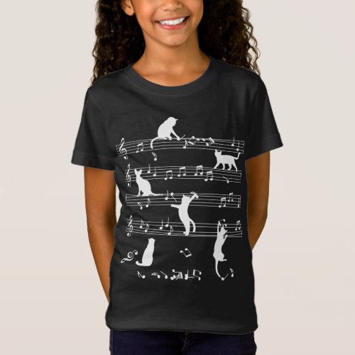Cat And Music Gift Cat Playing Note Music T_Shirt