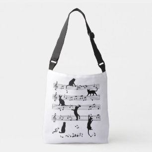 Cat And Music Lover Gift, Cat Playing Note Music Crossbody Bag
