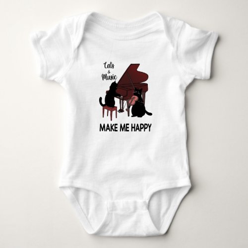 Cat And Music Make Me Happy Cat Playing Musical Baby Bodysuit