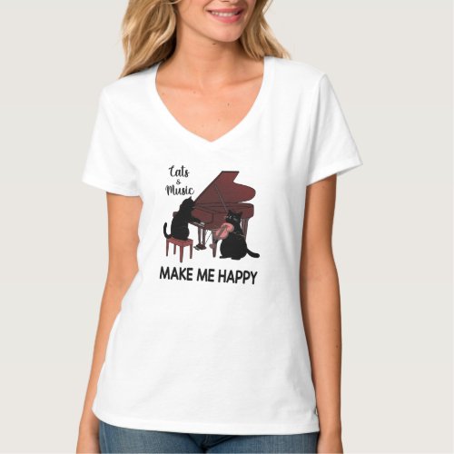 Cat And Music Make Me Happy Cat Playing Musical T_Shirt
