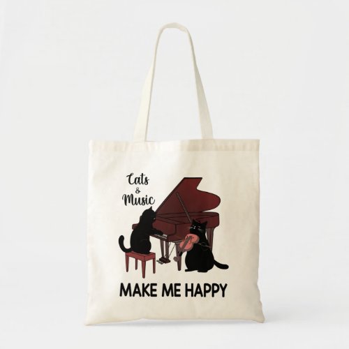 Cat And Music Make Me Happy Cat Playing Musical Tote Bag