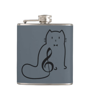CAT AND MUSIC NOTE HIP FLASK