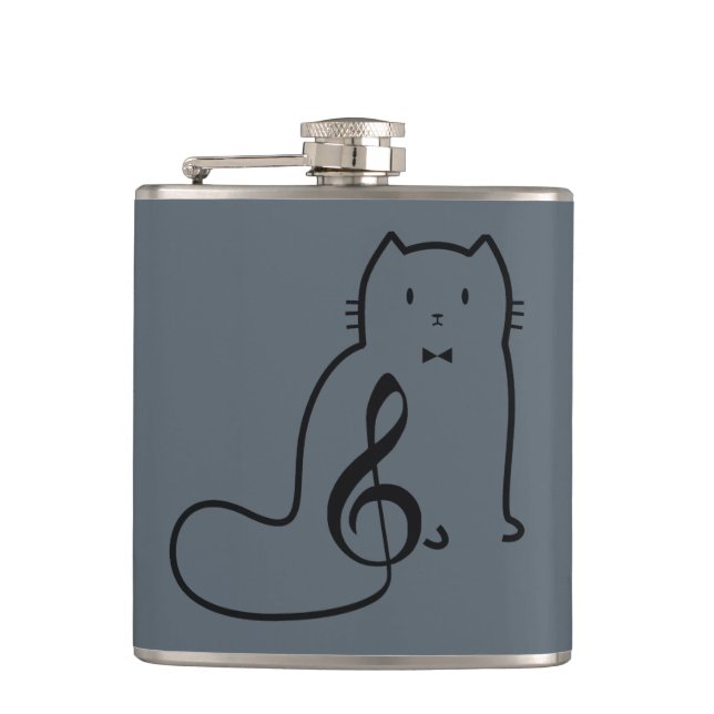 CAT AND MUSIC NOTE HIP FLASK (Front)