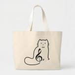 Cat And Music Note Large Tote Bag at Zazzle