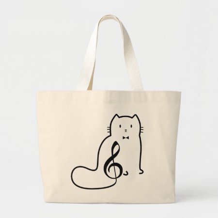 Cat And Music Note Large Tote Bag