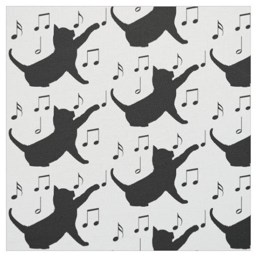 Cat and Musical Notes in Silhouette Fabric