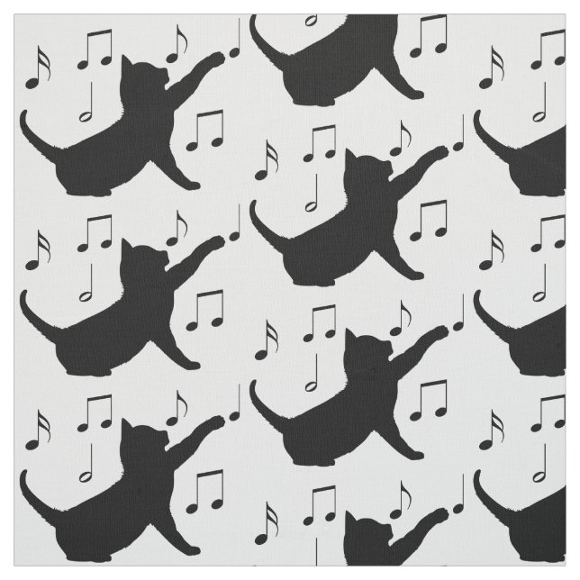 Cat and Musical Notes in Silhouette Fabric (Swatch)