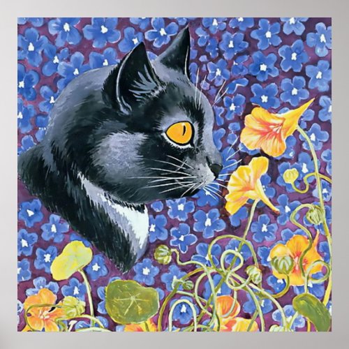 Cat and Nasturtiums by Louis Wain Poster
