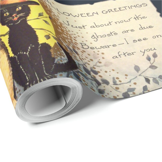 Cat and Owl Halloween Wrapping Paper (Roll Corner)