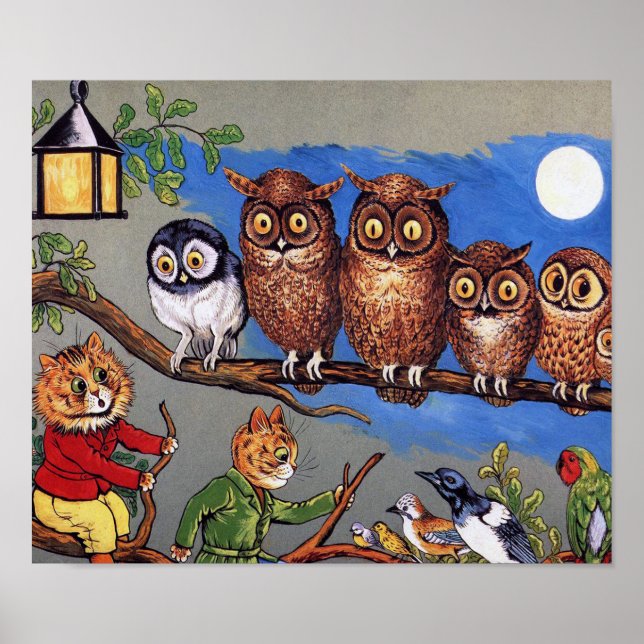 Cat and Owl, Louis Wain Poster (Front)