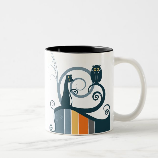 Cat and Owl Two-Tone Coffee Mug (Right)