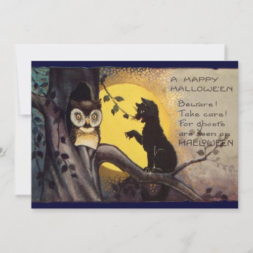 Cat and Owl Vintage Halloween Party Invitation