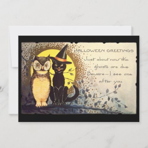 Cat and Owl Vintage Halloween Party Invitation