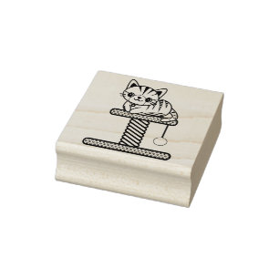 cat and perch art stamp