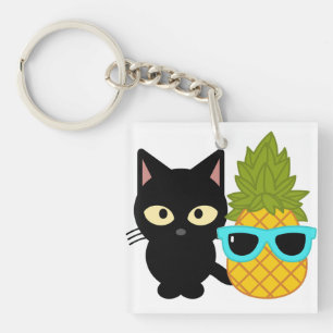 cat and pineapple are best friends keychain
