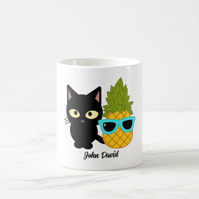 cat and pineapple are best friends, personalize  coffee mug (Center)
