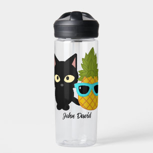 cat and pineapple are best friends, personalize  water bottle