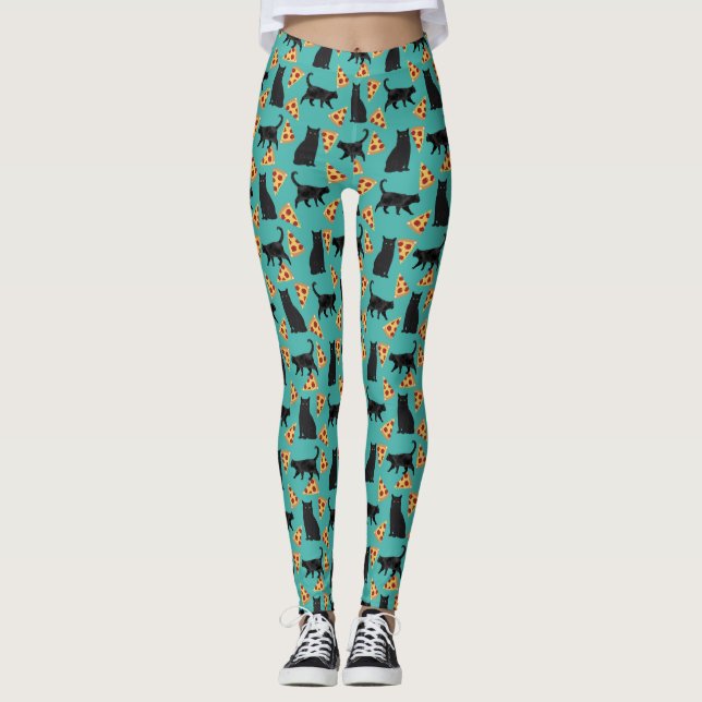 Cat and pizza funny pattern leggings (Front)