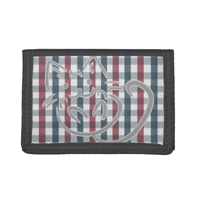 Cat and Plaid Pattern Cute Tri-fold Wallet (Front)