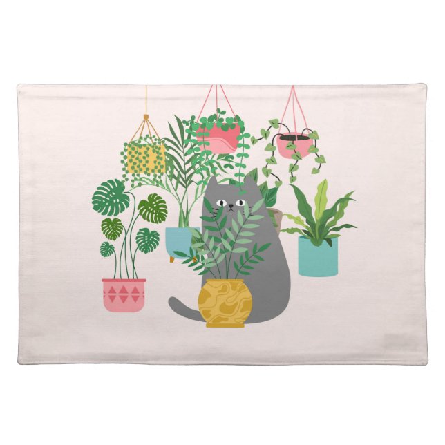 Cat and Plants Cloth Placemat (Front)