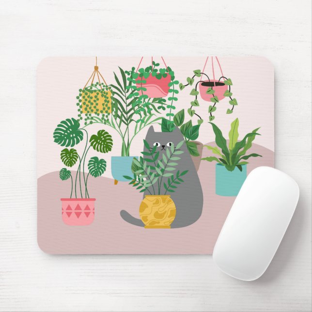 Cat and Plants Mouse Pad (With Mouse)