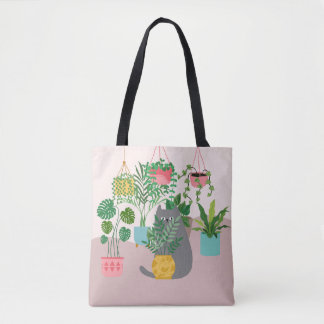 Cat and Plants Tote Bag