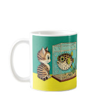 Cat and Puffer fish mug