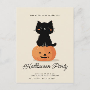 Cat and Pumpkin Halloween Party Holiday Postcard