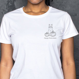 Cat And Pumpkins Minimal Line Art Happy Halloween T-Shirt