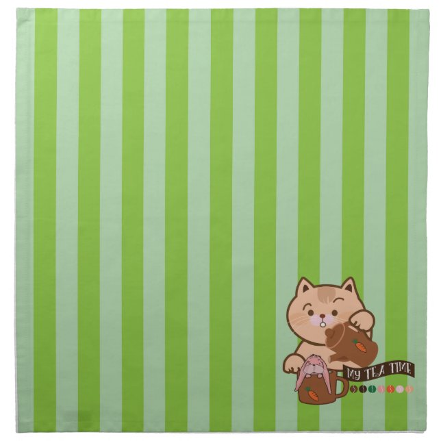cat and rabbit's tea time cloth napkin (Front)