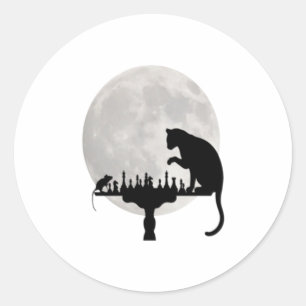Cat and Rat Playing Chess   Classic Round Sticker